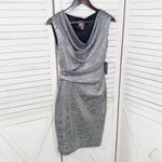 Vince Camuto Vince‎ Camuto Metallic Shimmer Drape Neck Sleeveless Sheath Dress Silver 2 Photo 7