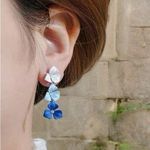 Blue/white Gradient Alloy Flower Design with imitation rhinestone Decor Earrings Blue Photo 0