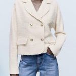 ZARA  Textured Tweed Double-Breasted Blazer in Ivory Cream Size Small NWT Photo 0