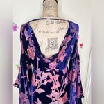 Free People  Rare Piece Navy & Pink Velvet Floral Bell Sleeve Sheer Dress Size XS Photo 7