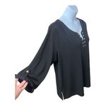 Premise Studio  Black Gold Eyelet Vneck Blouse Plus Size 2X Pullover 3/4-Sleeve Photo 2
