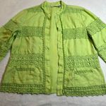 Chico's 100% Linen Crochet Trim Open Front Jacket Size L/12 Colorful Vacation Photo 4