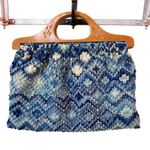 Handmade Vintage 70’s  Wooden Handle textured, woven fabric blue and white. Photo 1