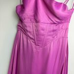 ZARA NWT Satin Midi Dress Sz Medium Draped Corset Waist Lilac Pink Shimmer Photo 7