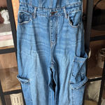 Wild Fable  strapless denim jumpsuit utility corset cargo barrel leg jeans Photo 0