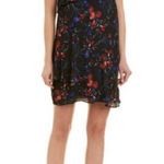 Parker Floral One Shoulder Dress XS Black Multi Lined Tiered Hem NWT Photo 8