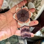 Handmade Hand Beaded Flower Fringe Boho Western Necklace Photo 3