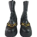 Asos Rani Women's Black Leather Zip Chain Chunky Platform Block Heels Boots Sz 8 Photo 1