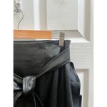 Gracia  Black Faux Vegan Leather Tie Wrap Ruffle Detail Midi Skirt Large Chic Photo 2