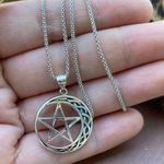 Crescent Celtic Moon And Star Sterling Silver Necklace Popcorn Chain Photo 2