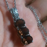 Brazilian Smokey Quartz Three Stone Stainless Steel Pendant Necklace Photo 0