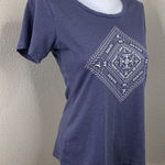 Columbia Diamond Graphic Top Women‘s Sz S Shirt Blue Tree Tent Canoe Fish Paw Photo 0