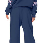 NWT Navy Blue Zip Up Hoodie and Sweatpants Set with Pink Bow Accents Size undefined Photo 0