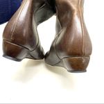 Loeffler Randall  Brown Leather Tall Wedge Boots golden 3 button details size 7.5 Photo 7