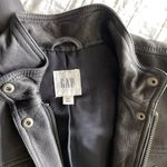 Gap Vintage Women's Blue Leather Jacket Sz XS Military Zip Buttoned Utility Navy Photo 13