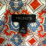 Talbots  Button Down Shirt XS Red Blue Tile Print Cotton Long Sleeve Photo 7