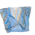 BP . Chambray tie waist ruffle sleeve crop top Photo 1