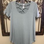 Zenana Premium dusty blue loose caged criss cross short sleeve top Photo 1