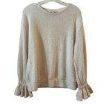 Anthropologie Eri + Ali Women's Ruffle Sleeve Cream Sweater Soft Fuzzt Size S Photo 0