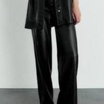 ZARA NWT  Black Faux Leather Pants High Rise Full Length Wide Leg Size Small Photo 1