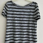 Talbots T by  Black & White Striped Heathered Short Sleeve Tee Twist Keyhole Back Photo 0