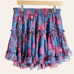 Misa  Blue Pink Floral Print Tiered Floral Print Mini Skirt Size Large Photo 1