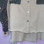 Light Grey Jean Jacket M Oversized Blue Velvet Sequins Cotton Blend Size M Photo 5