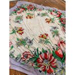 Vintage FLORAL White Red Silky Scarf Small Tablecloth Roses Headwrap Scarf Photo 1