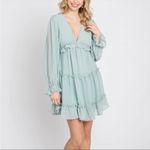 She & Sky NWT Mint Green Chiffon Ruffle Tiered Open Back Maternity Dress Photo 8