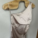 Asos Six Stories Bridesmaids One Shoulder Satin Maxi Dress Champagne Size US 10 Tan Photo 4