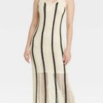 A New Day Maxi Dress L NWT Open Work Knit Cream Black Stripe Beach Summer Trip Photo 4