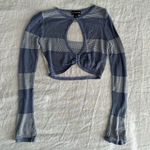 Pretty Little Thing Blue Crochet Knit Keyhole Cut Out Top Photo 4