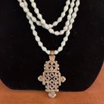 Akola "Dynamic Demi" Light Green Paper Pearl Gold Tone Coptic Cross Neck… Photo 1