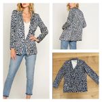 Lavender Brown  Animal Print Blazer in Navy & Ivory Photo 1