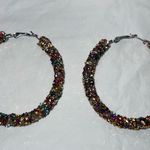 Gold and Multicolored Chunky Sparkle Hoop Earrings Photo 1