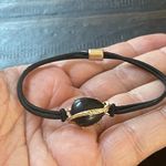 Boutique Gold Tone Black Color Natural Stone & Crystal Hair Tie Bracelet Photo 1