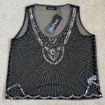 Boohoo NWT Claudia Embellished Beaded Woven Tank Top in Black Women's Size 12 Photo 1
