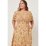 Hayden Floral Midi Dress in Orange and Cream Photo 2