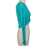SLIT WEAVE Knotted Long Sleeve Turquoise Crop Top Rave Party Festival Club Sz S Photo 5