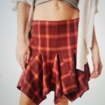 Free People  Asymmetrical Xia Skirt - Red and Orange Plaid Size S Photo 2