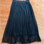 Women’s Black Mesh Pleated Midi Skirt Lined Elastic Waist XS,S, M Photo 0