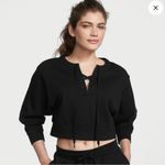Victoria's Secret Victoria Secret Cropped Fleece Sweatshirt Women M Black Tie-up Front Long sleeve Photo 1