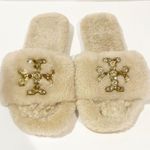 Tory Burch Ivory Jeweled Shearling Slippers Size 6.5 Hard Sole Slip On Photo 2