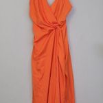 ASOS EDITION satin drape side cami midi dress in orange Photo 2
