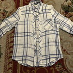 William B Women's Blue and White Plaid Button Down Shirt Photo 0