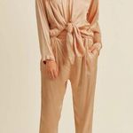 Mable Satin Alinia Front Tied Long Sleeves Blush Pink Jumpsuit Women’s Sz S Photo 0