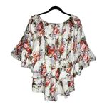LPA  Romper Size Medium Women's Linen Blend Bell Sleeve Short Floral Romper Ivory Photo 1