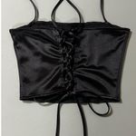 H&M Black Satin Criss-Cross Tie-Up Lace-Up Crop Top Shirt Blouse Size XS π€ Photo 1
