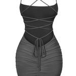 Tresser Square Neck Strappy Tie Back Ruched Mini Dress Black Size Small NWT Photo 1