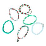 Christmas Bracelet Set of 7 Holiday Stackable Bead Bracelets Tree Charm New Green Photo 1